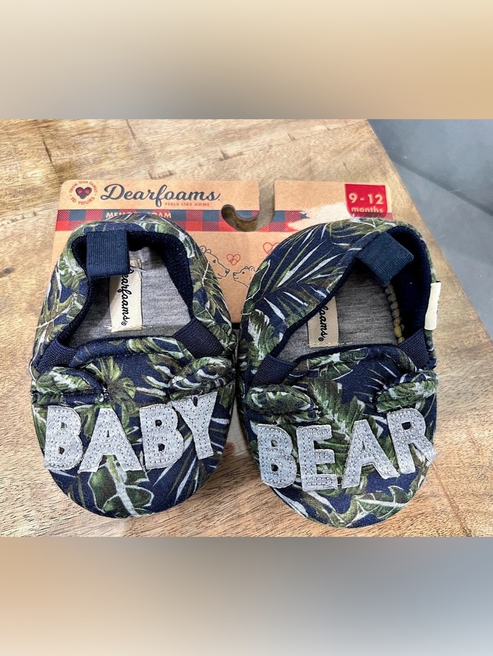 Dearfoams Baby Bear Plaid Slippers Blue & Green
